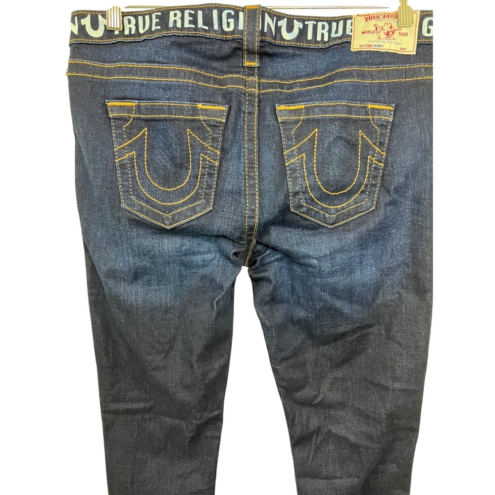 True Religion Skinny Jeans Women 32 Blue Logo Waistband Super Stretch Denim PF17 - Picture 11 of 16